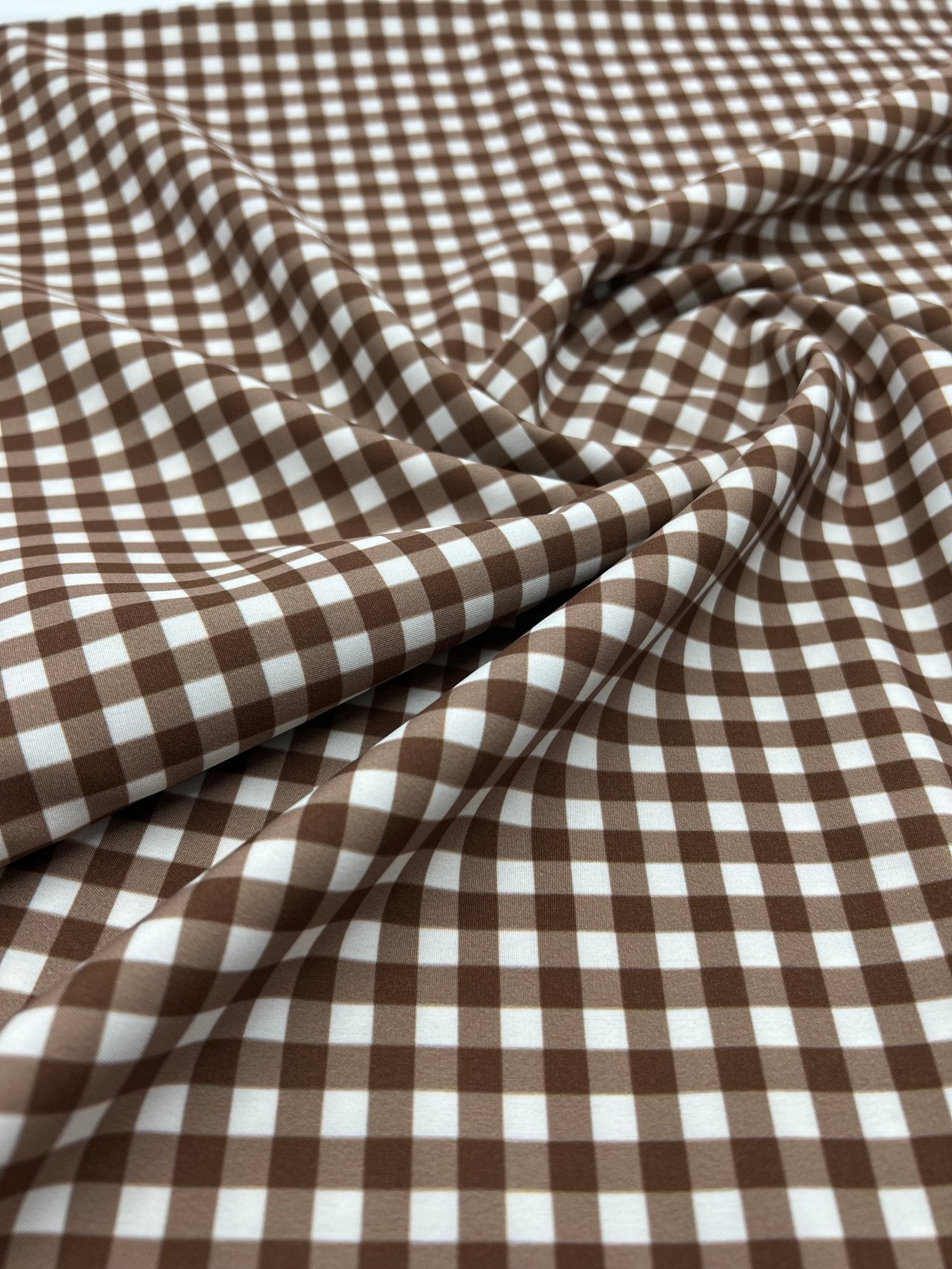Brown Gingham Non Stretch Woven Fabric - T9 Fabrics